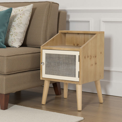 Zimy Side End Table with Built-in Cabinet Hutch | 16" Brown White