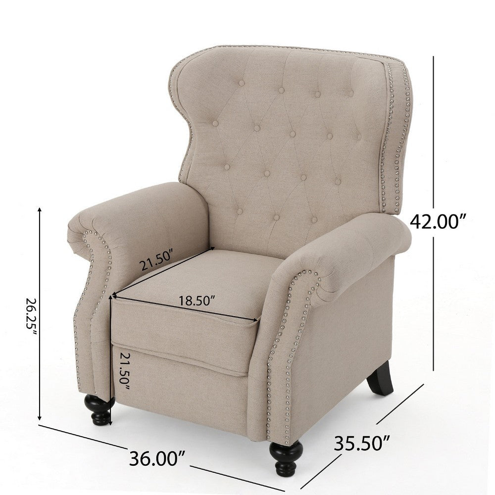 Nur Manual Recliner Chair | Button Tufted Back | Wheatish White Fabric BM335794