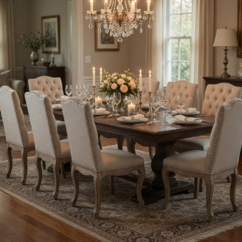 Cen Dining Side Chair Set of 2 | Beige Tufted Back | Gray Wood Legs
