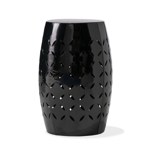 Lica Patio Side End Table | Barrel Shaped Lace Cut | 12" Black Iron