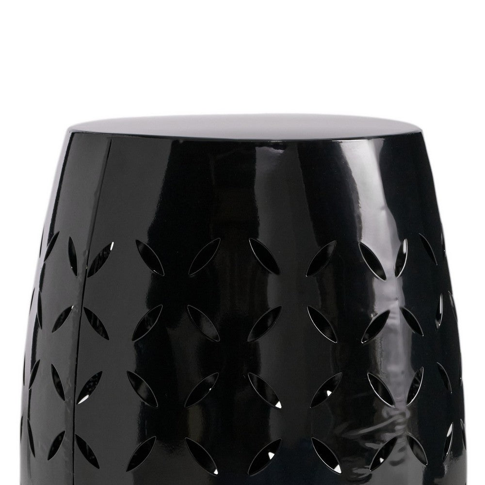 Lica Patio Side End Table | Barrel Shaped Lace Cut | 12" Black Iron