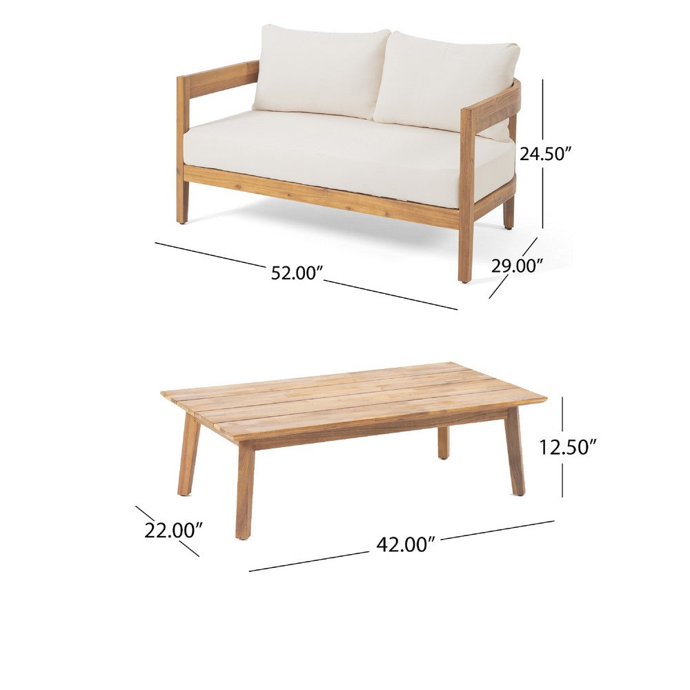 Loveseat and Coffee Table Outdoor Set | Slatted Brown Acacia Wood