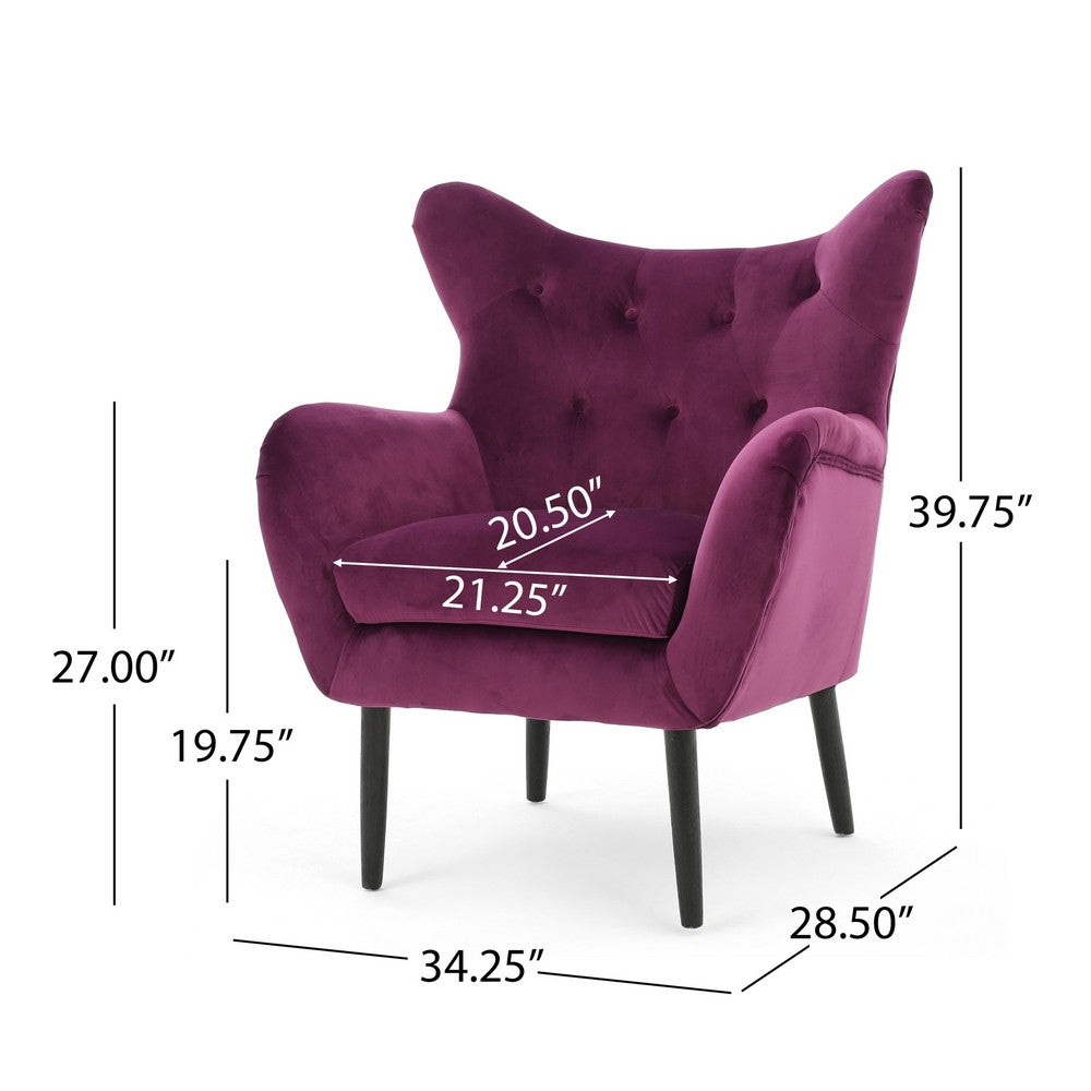 Riho Accent Armchair | Wingback Button Tufted | Fuchsia Purple Velvet