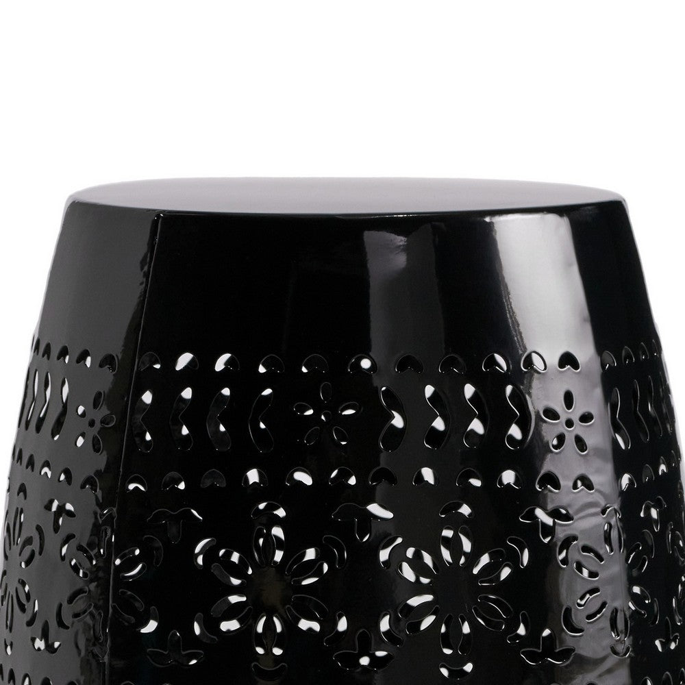 Glena Outdoor End Table | Intricate Lace Cut Design | 12" | Black Iron