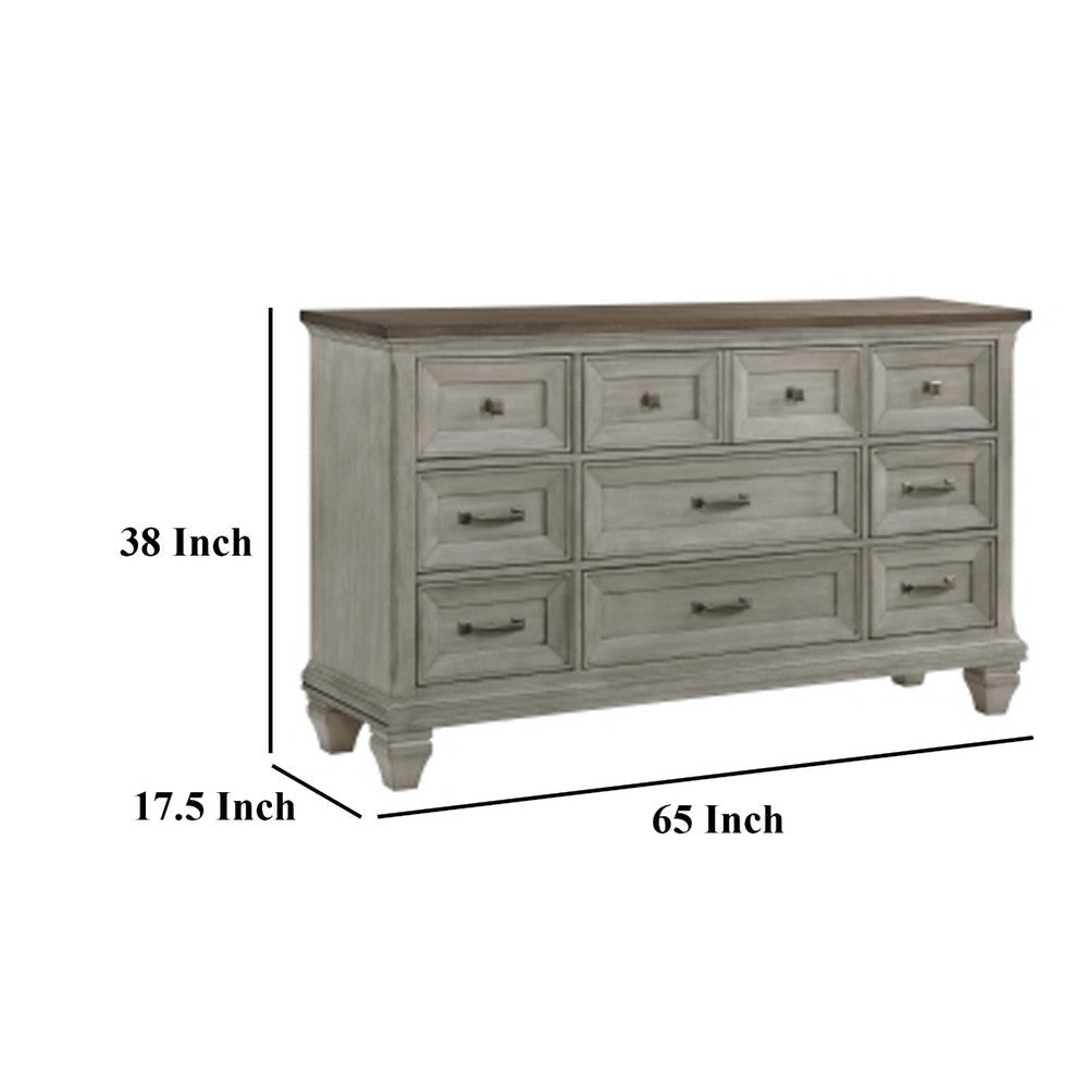 Giny Dresser | 65’’ | 9 Drawers | Brown and Antique Gray Acacia Wood BM335833