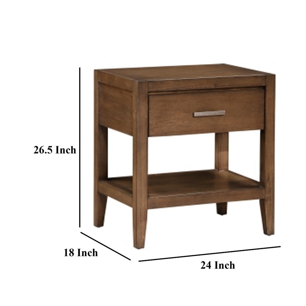 Evi Nightstand | 1 Drawer w Lower Open Shelf | Brushed Rich Brown Wood BM335838