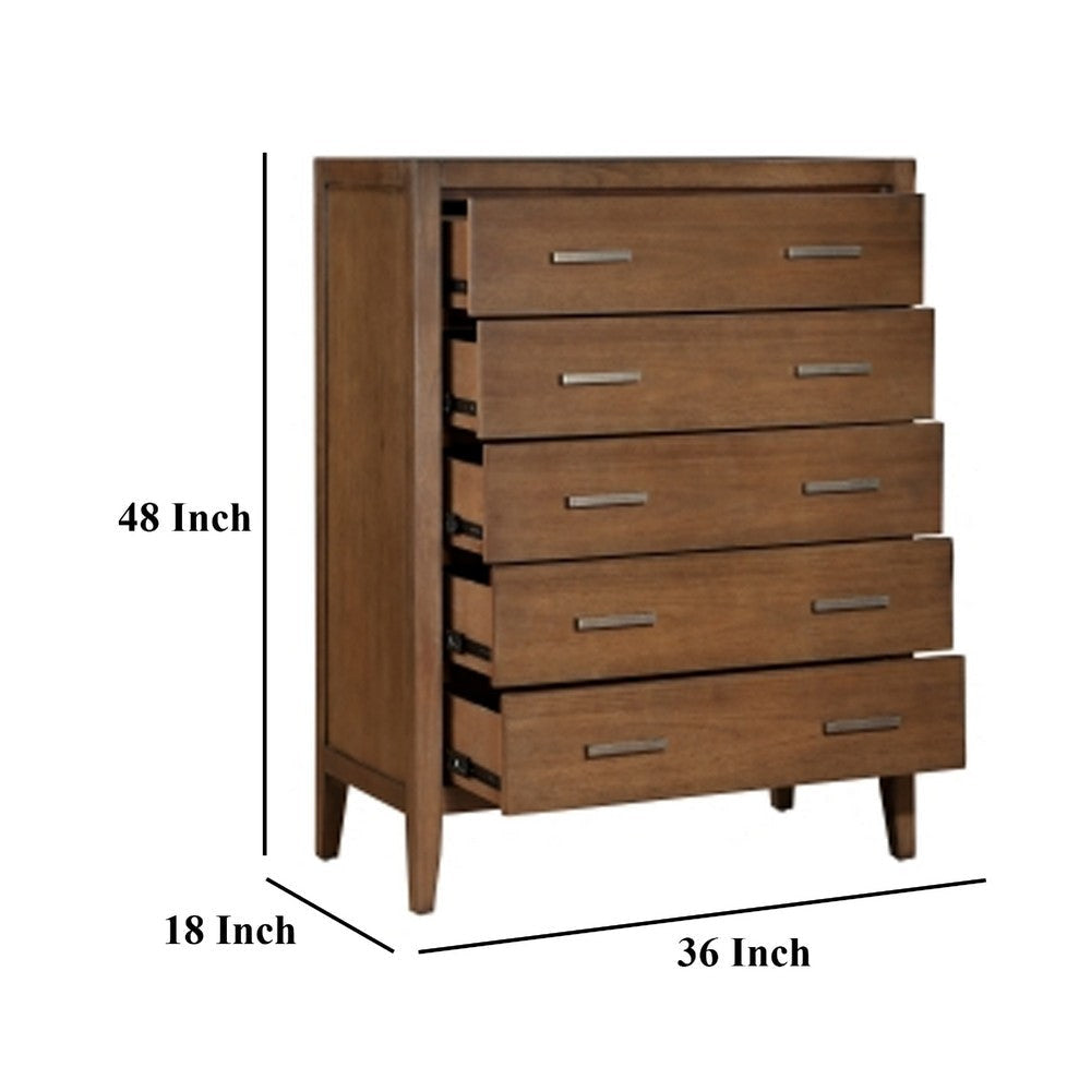 Evi Tall Dresser Chest | 5 Drawers | Brushed Rich Brown | Brass Pulls BM335840