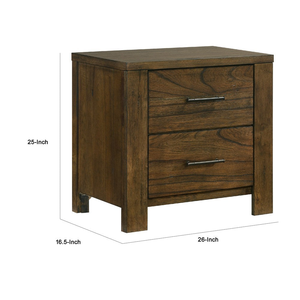 Suli Nightstand | 2 Drawers Metal Handles | Brown Mindy Veneer | 26’’ BM335844