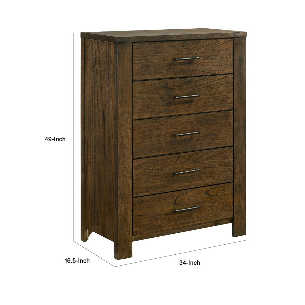 Suli Tall Dresser Chest | 5 Drawers Metal Handles | Brown Mindy Veneer BM335846