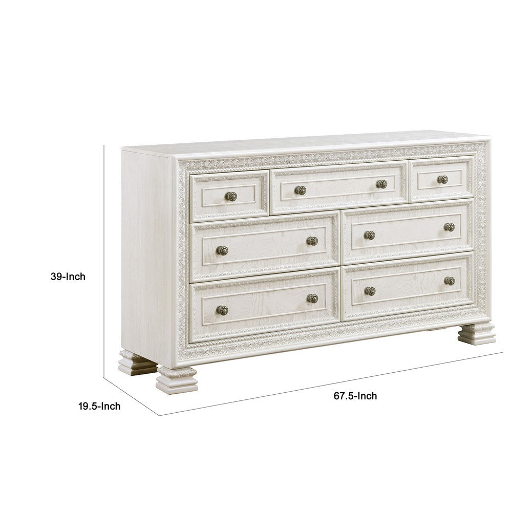 Rotu 68’’ Wide Dresser | 7 Drawers Rope Molding | White Ash Veneer BM335848