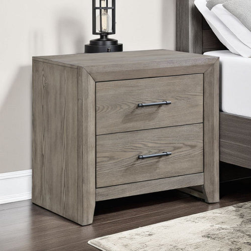 Laso Nightstand | 2 Drawers w Metal Handles | 28" | Gray Acacia Wood
