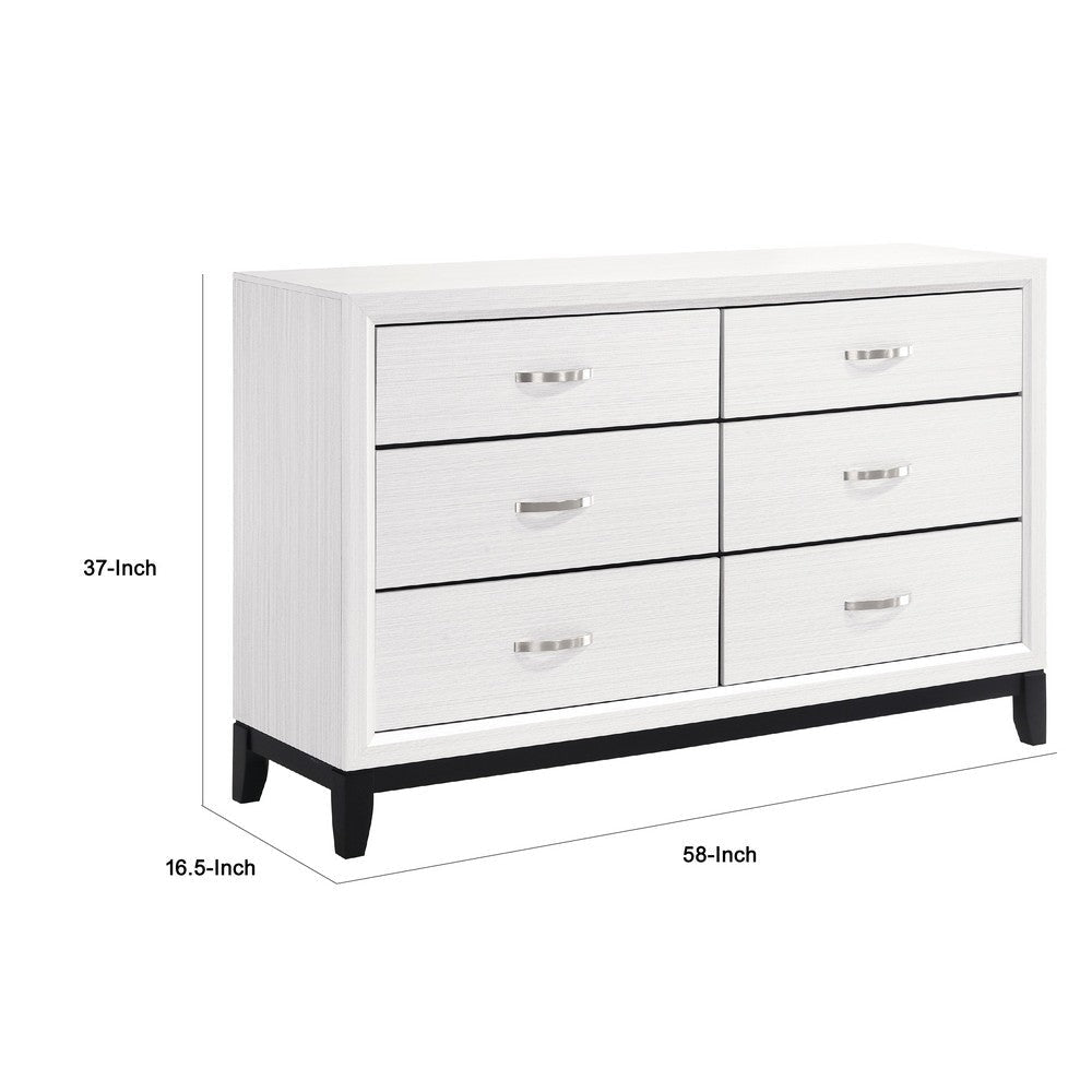 Ameya 58 Inch Wide Dresser | 6 Drawer w Chrome Handles | White n Black BM335854