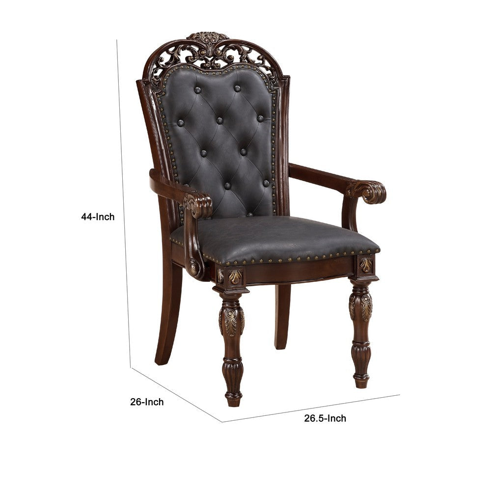 Nami Dining Armchair Set of 2 Traditional Carved Classy Cherry Gray BM335867