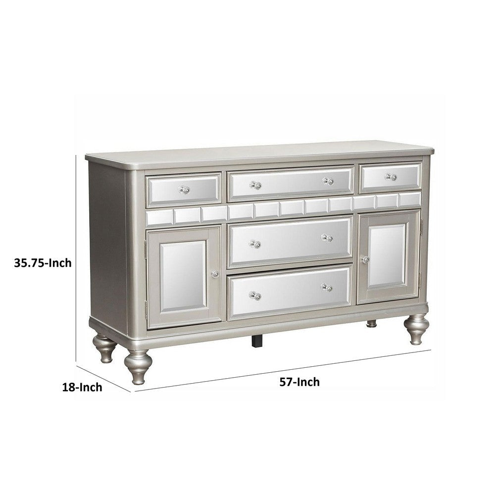 Jomo Sideboard Buffet Console Mirror Front 5 Drawers Silver 57’’ BM335880