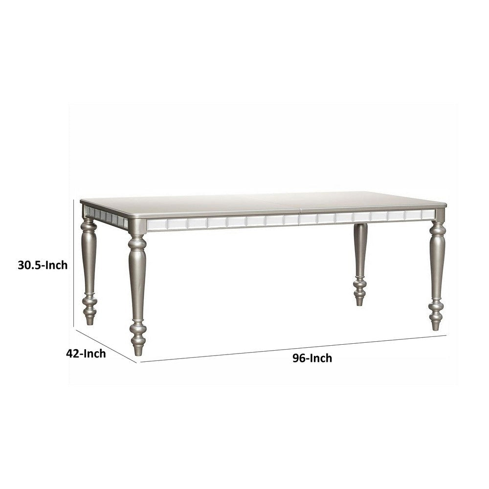Dining Table with Extension Leaf 78-96’’ | Silver Wood | Mirror Trim BM335881
