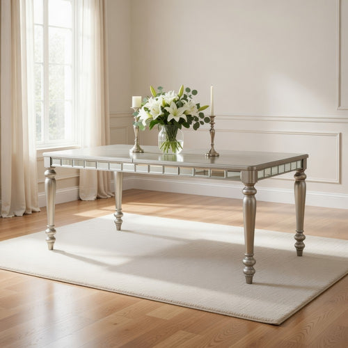Dining Table with Extension Leaf 78-96" | Silver Wood | Mirror Trim