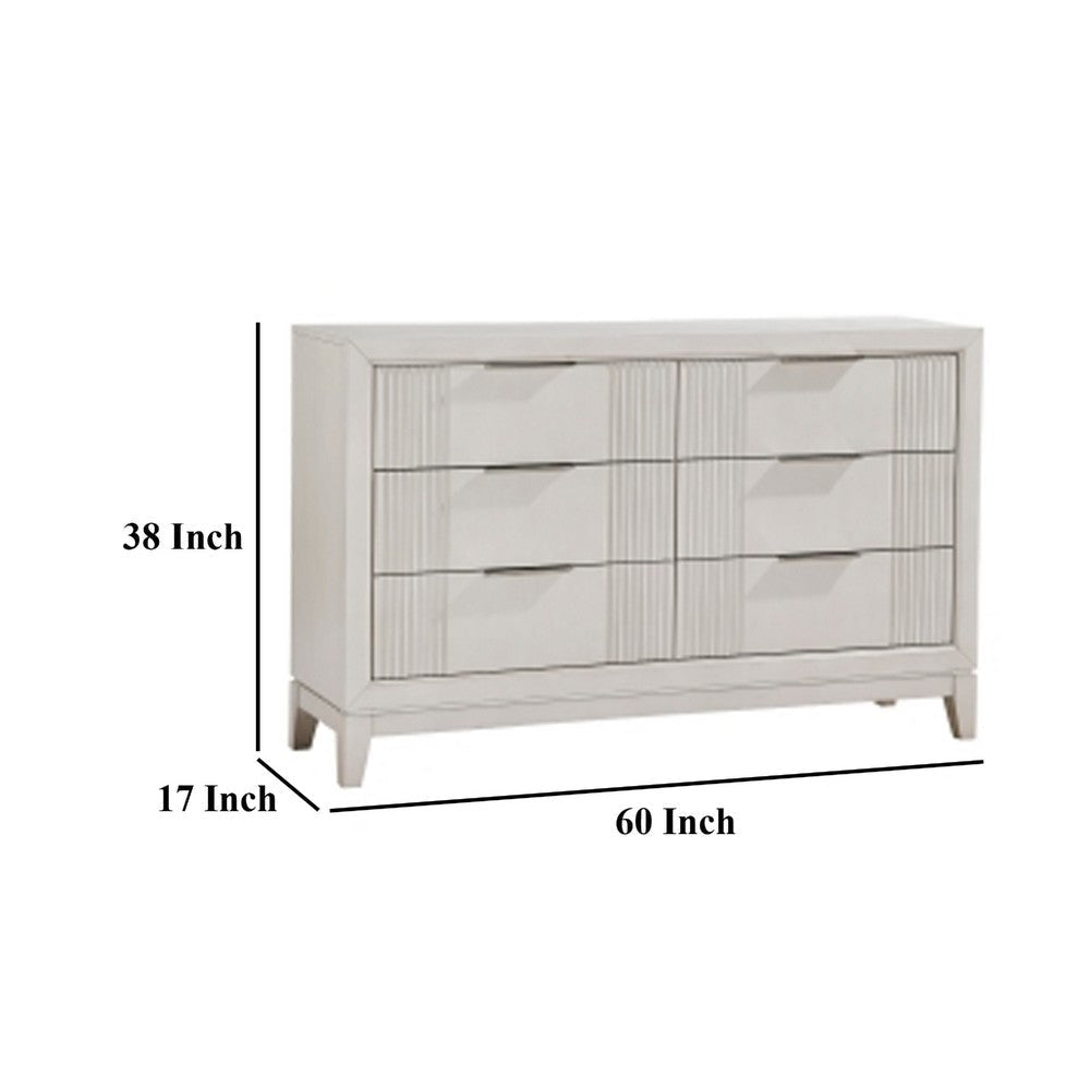 Flo 60’’ Dresser | 6 Drawers | Antique White | Chrome Edge Handles BM335905