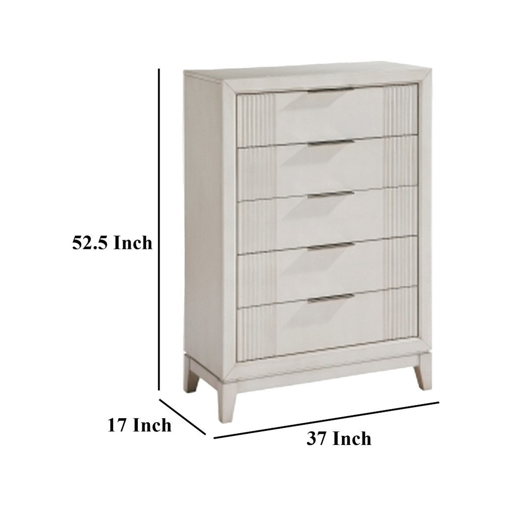 Flo Tall Dresser Chest | 5 Drawers | Antique White | Chrome Handles BM335906