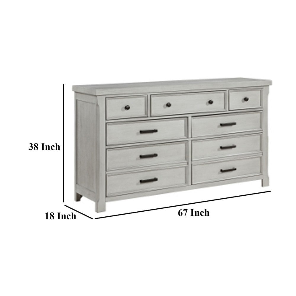 Brok 67’’ Dresser | 7 Drawers | Light Gray Acacia | Black Bar Handles BM335908