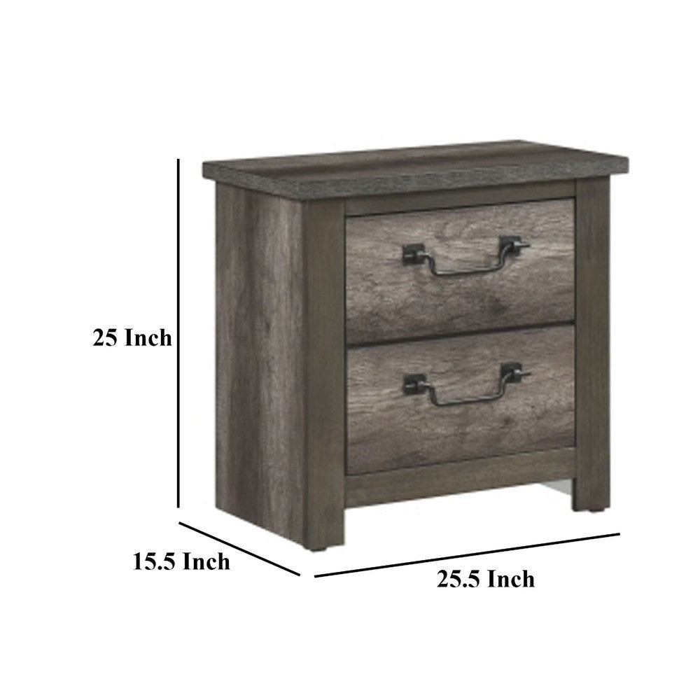 Nemy Nightstand | 2 Drawers | Gray Melamine Laminate | Drop Handles BM335910