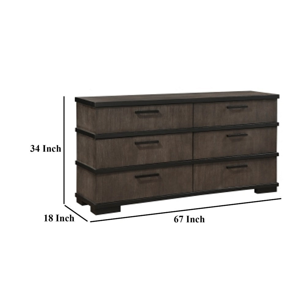 Acy 67 ’ Dresser | 6 Drawers Bar Handles | Brownish Gray | Black Wood BM335914