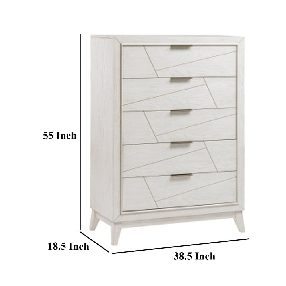 Zine Tall Dresser Chest | 5 Drawers | Antique White | Flat Handles BM335921
