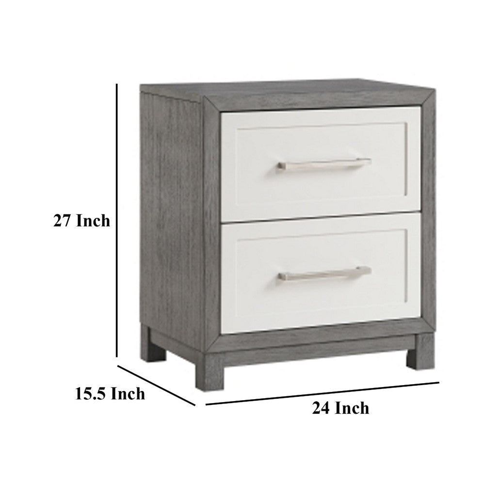 Rowy Nightstand | 2 Drawers with Bar Handles | Ivory and Gray Veneer BM335922