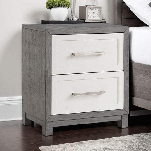 Rowy Nightstand | 2 Drawers with Bar Handles | Ivory and Gray Veneer