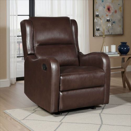 Kim Manual Recliner Chair with Tab Pull | Dark Brown Faux Leather