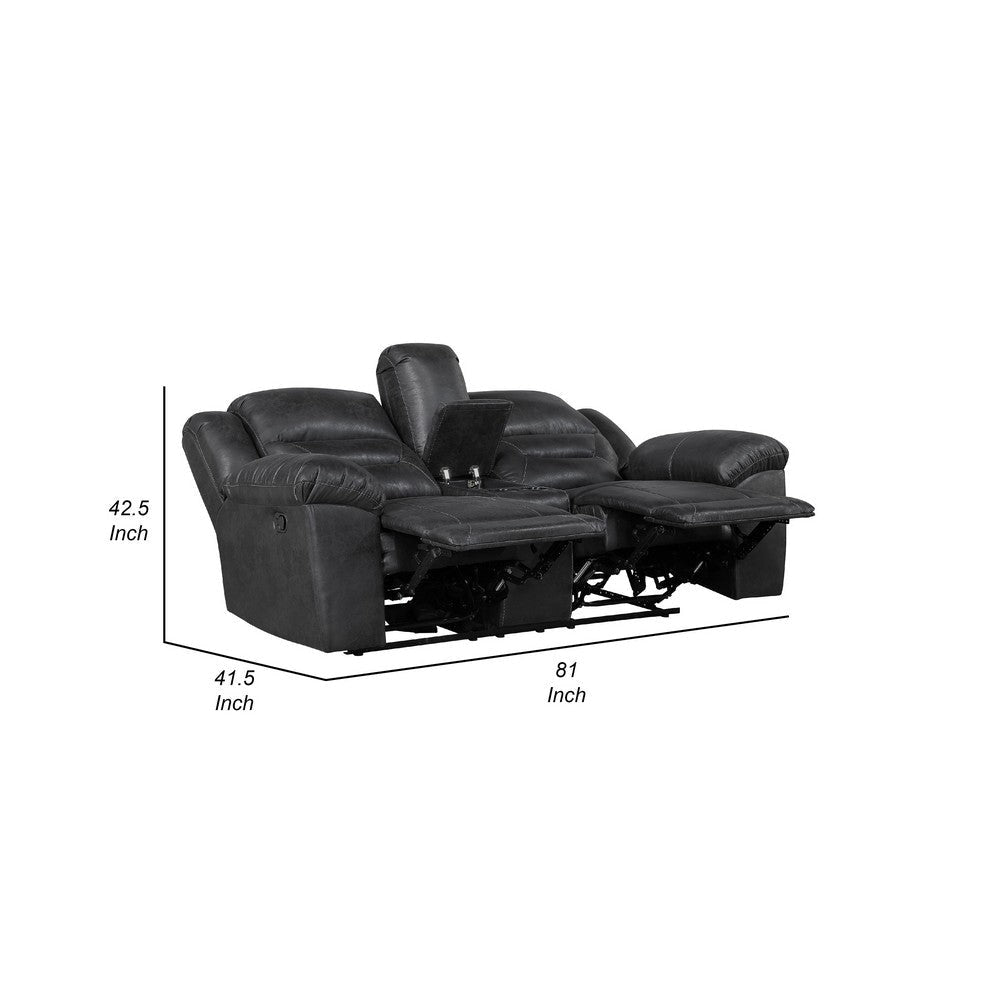 Henry Manual Double Reclining Loveseat w Console | Black Microfiber BM335939