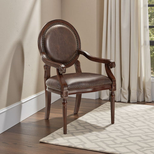 Alder Desk Armchair | Dark Brown Faux Leather | Solid Wood and Foam