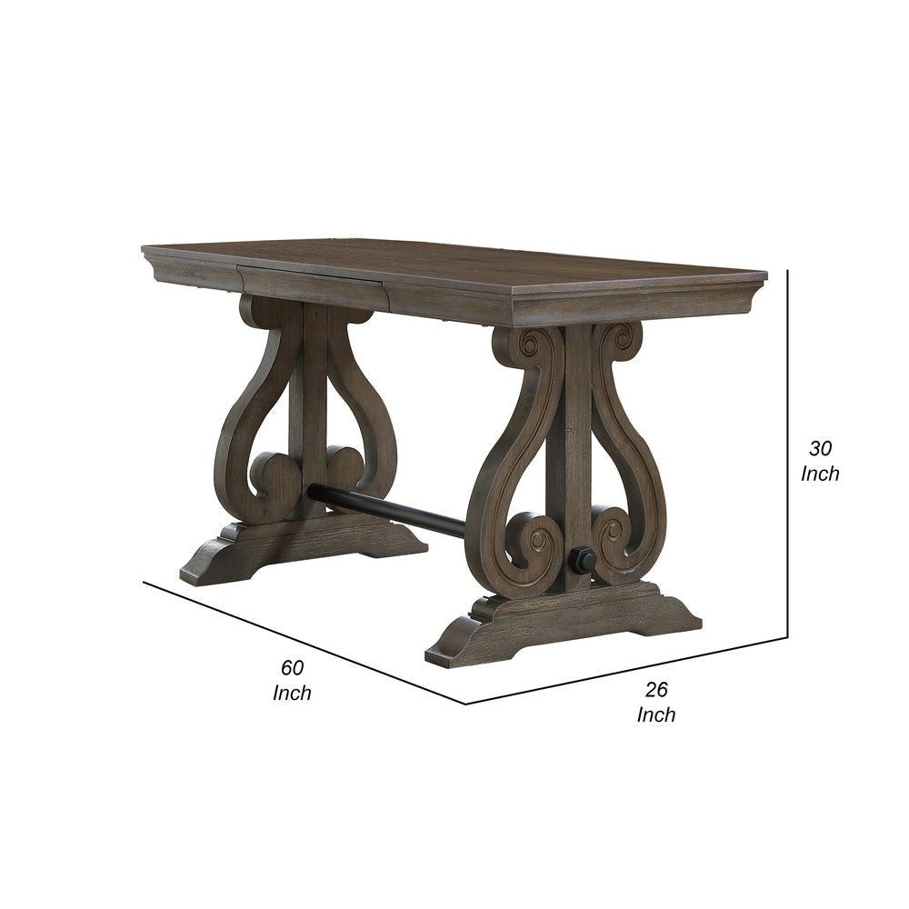 Luon Writing Desk | Traditional Classy Dark Oak Brown Veneer 60’’ BM335969
