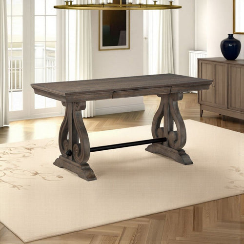 Luon Writing Desk | Traditional Classy Dark Oak Brown Veneer, 60"