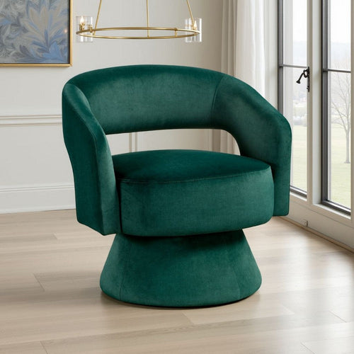 Lessa Swivel Accent Chair, Emrald Green, Round Base, Soft Foam Cushion