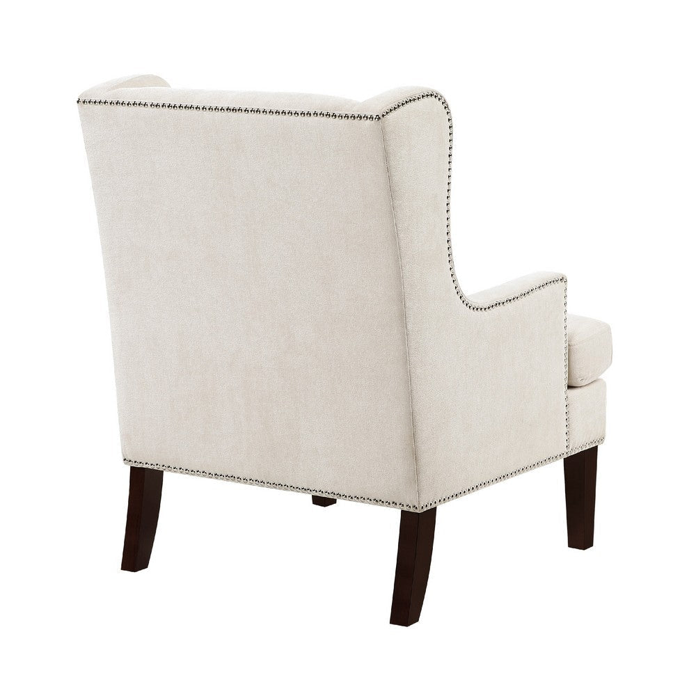 Rossana Accent Wing Armchair | Beige Polyester | Brown Wood | Nailhead BM335981