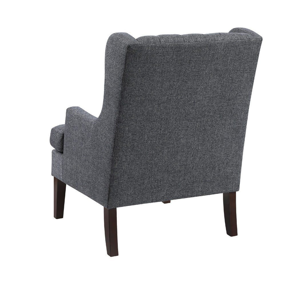 Hosanna Accent Wing Armchair | Button Tufted Dark Gray | Brown BM335986