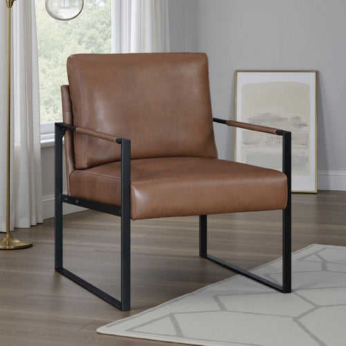 Mackie Accent Armchair | Dark Brown Faux Leather | Black Metal Frame
