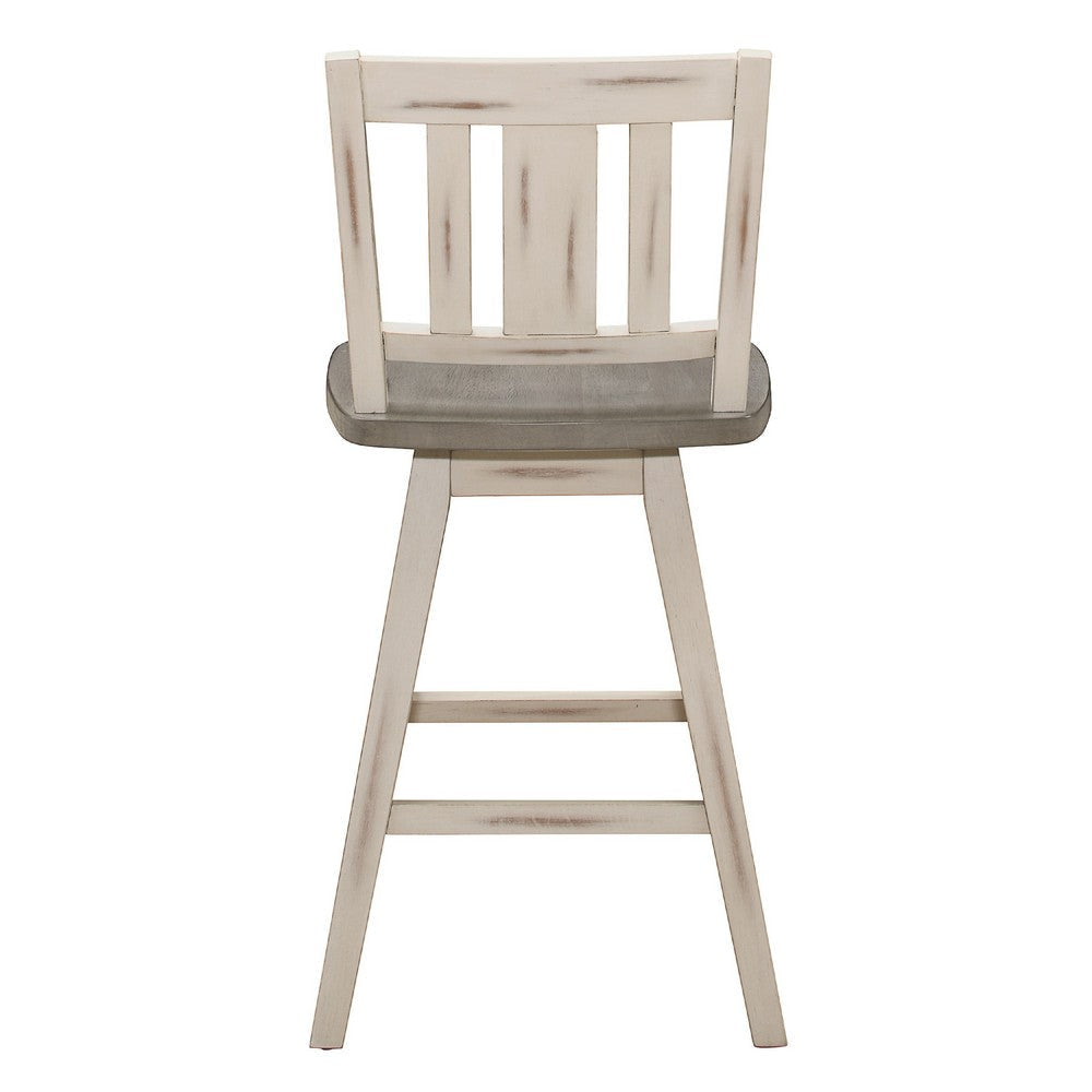 Ati Swivel Counter Height Chair Set of 2 | Slatted White Wood | Gray BM336006
