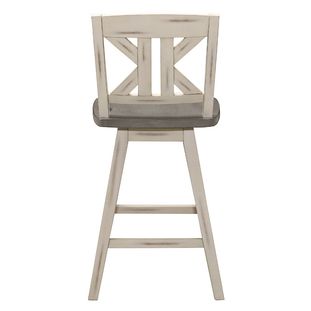 Ati Swivel Counter Height Chair Set of 2 | X Back White Wood | Gray BM336007