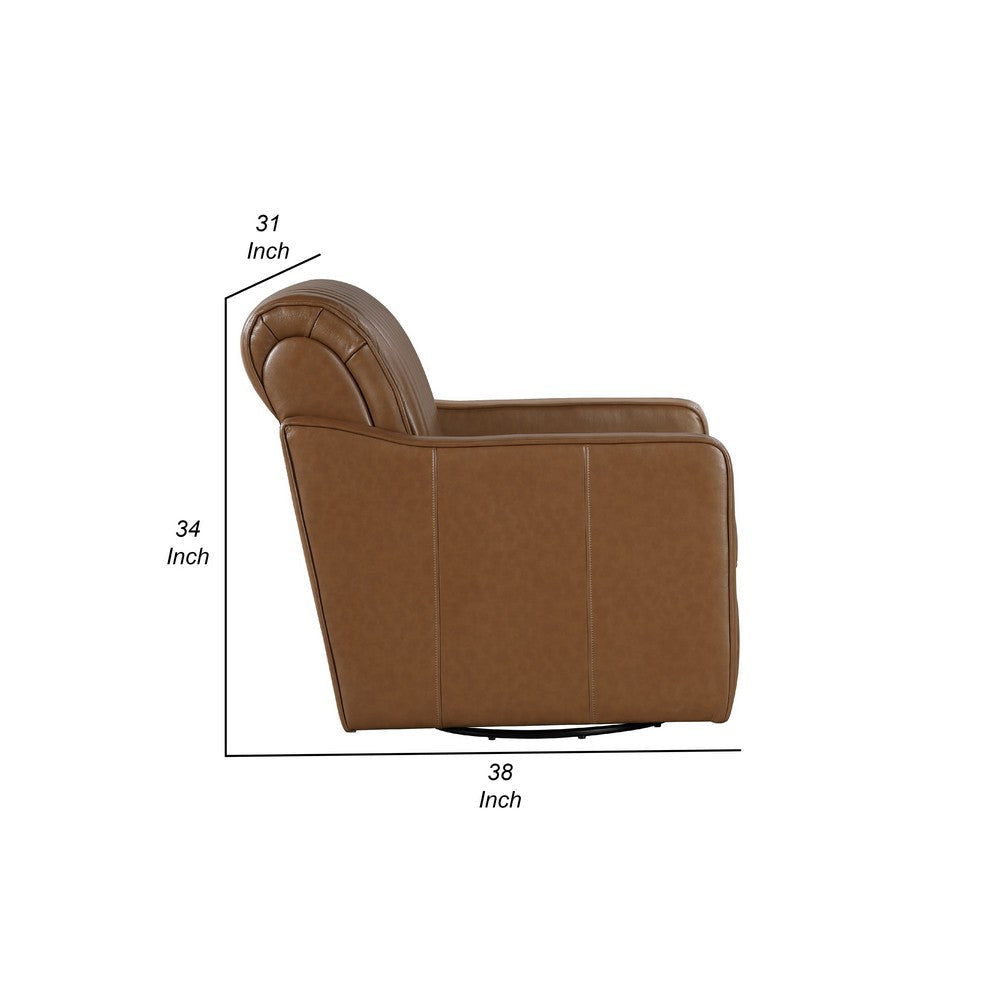Vemy Swivel Chair | Vertical Channel Tufted Back | Brown Faux Leather BM336016