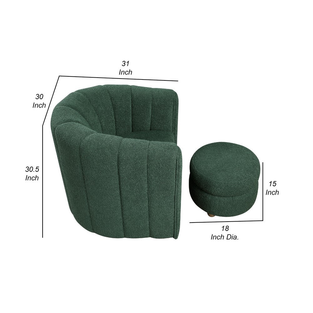 Noa Swivel Chair and Ottoman | Channel Tufted Curved Sea Green Boucle BM336018