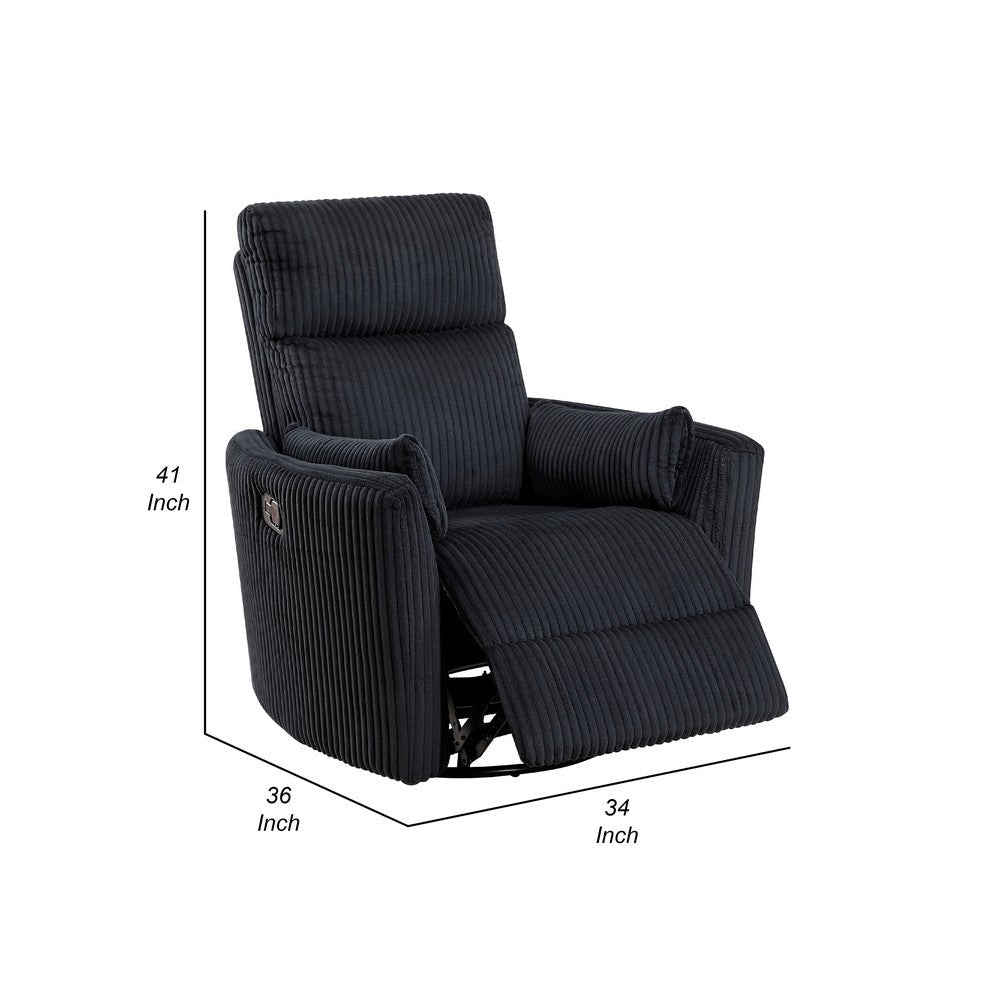 Rix Swivel Glider Recliner Chair w 2 Lumbar Pillows | Black Corduroy BM336027