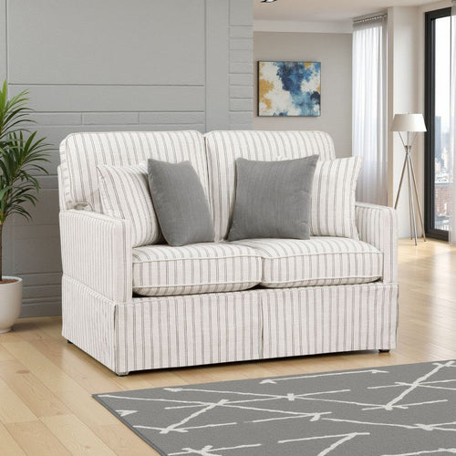 Tory Loveseat | 4 Throw Pillows | Gray White Striped | 56"