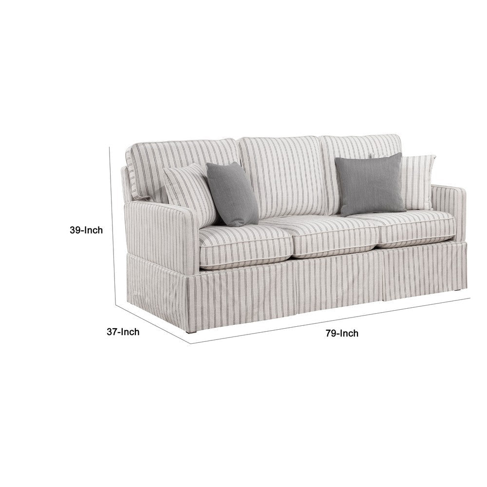 Tory Sofa with 4 Throw Pillows | Gray White Striped Polyester | 79’’ BM336030
