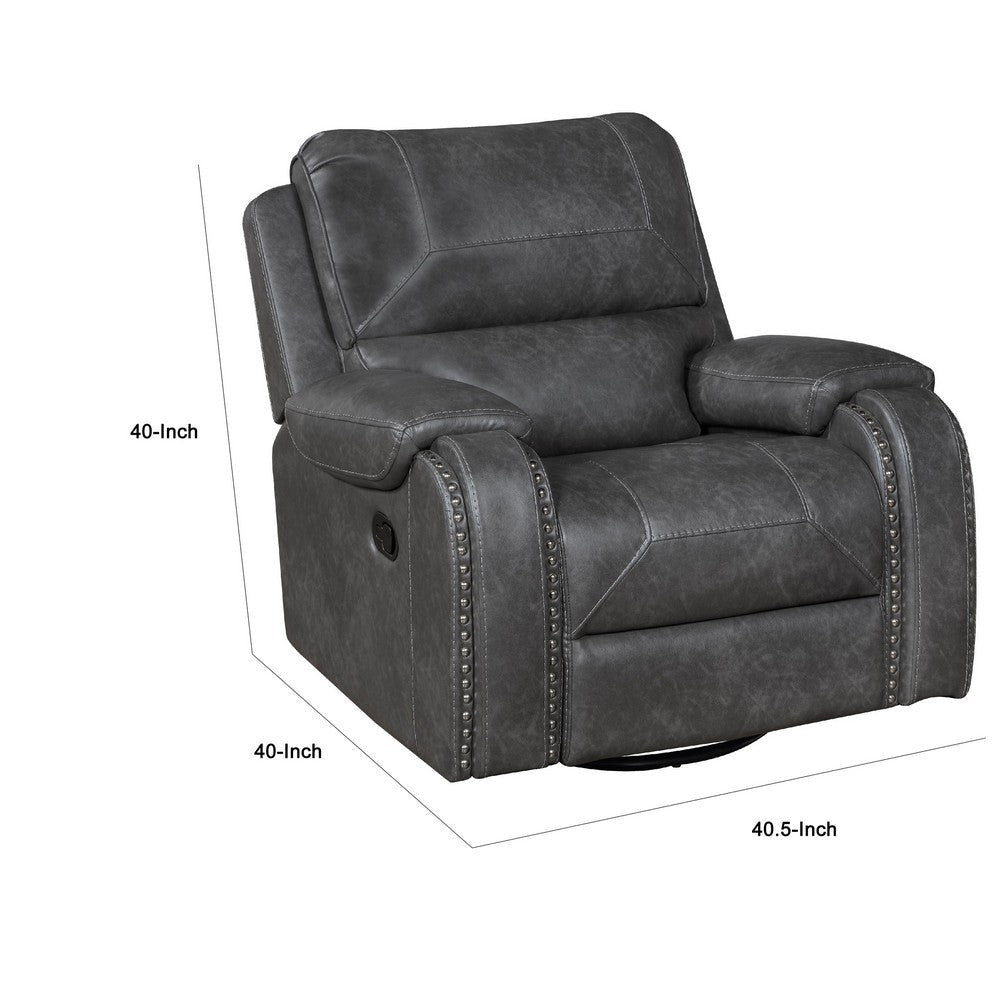 Dean Swivel Recliner Chair | Pillow Tufted Gray Faux Leather BM336031
