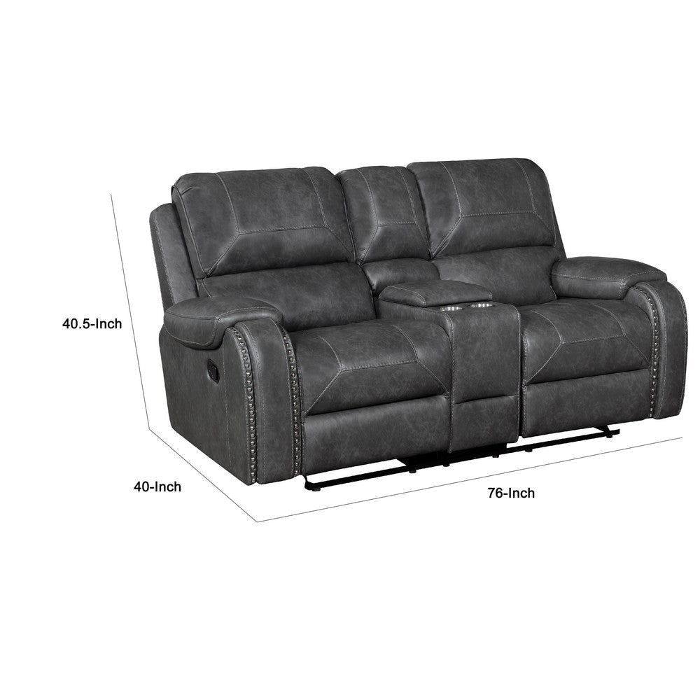 Dean Reclining Loveseat | Pillow Tufted Gray Faux Leather 76’’ BM336032