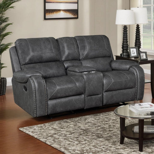 Dean Reclining Loveseat | Pillow Tufted Gray Faux Leather 76"