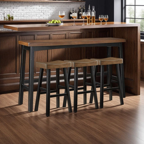 Casy 4pc Bar Height Table Set | 3 Contour Stools | Black Brown Wood