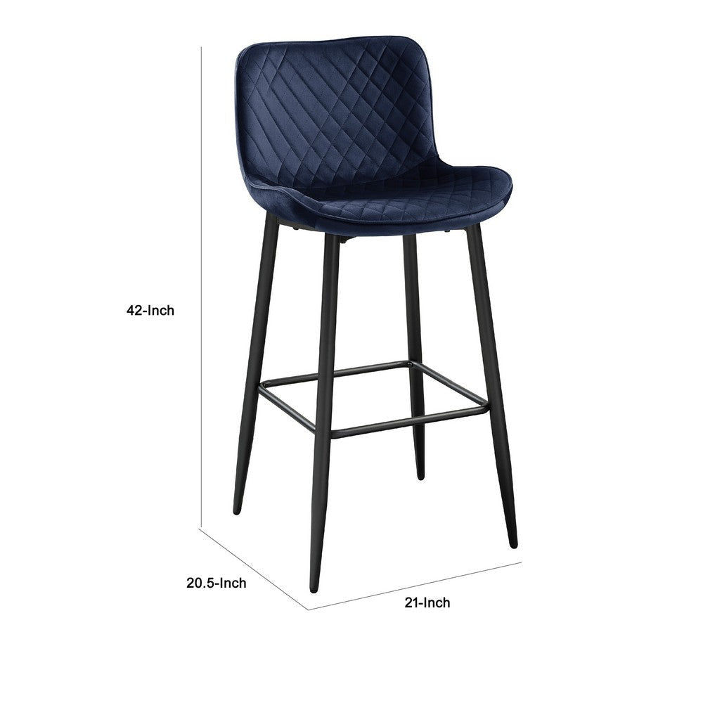 Aniya Bar Stool Chair Set of 2 | Black Metal Legs | Dark Blue Velvet BM336043