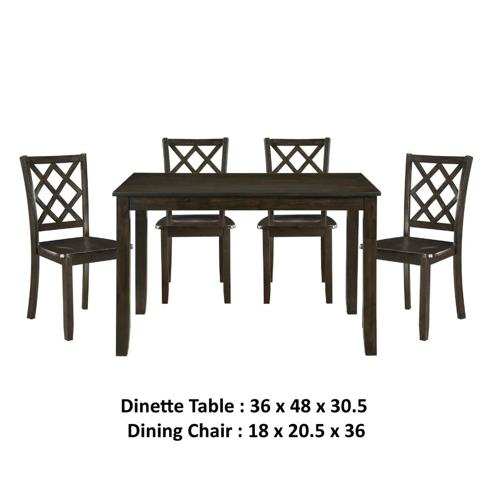 Oria 5pc Dinette Set | Table and 4 Lattice Dining Chairs | Gray Wood BM336049